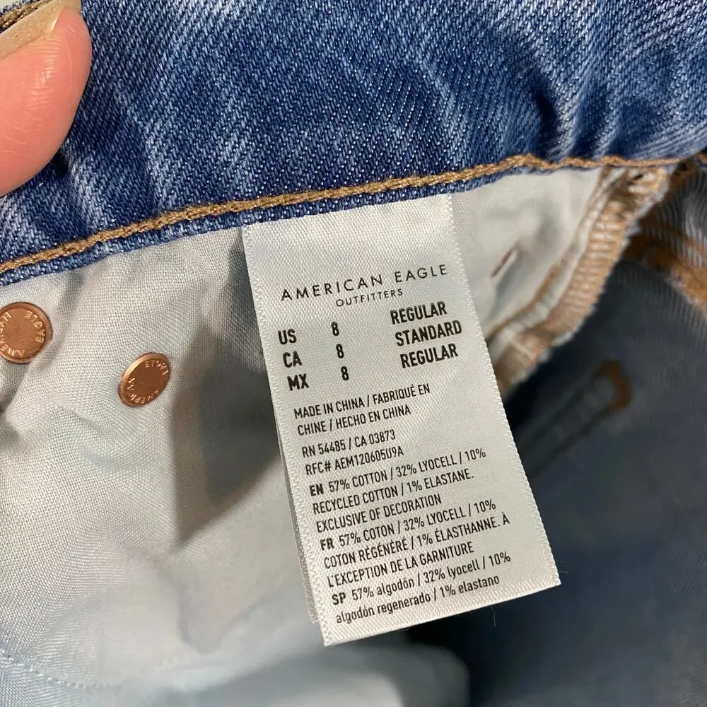 American Eagle Women Blue Slit Hem High Rise 90's Bootcut Jeans Size 8